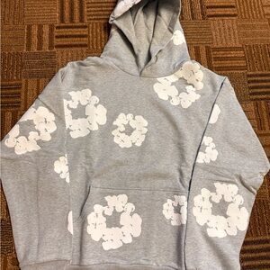Denim tears grey cotton wreath flower design hoodie large